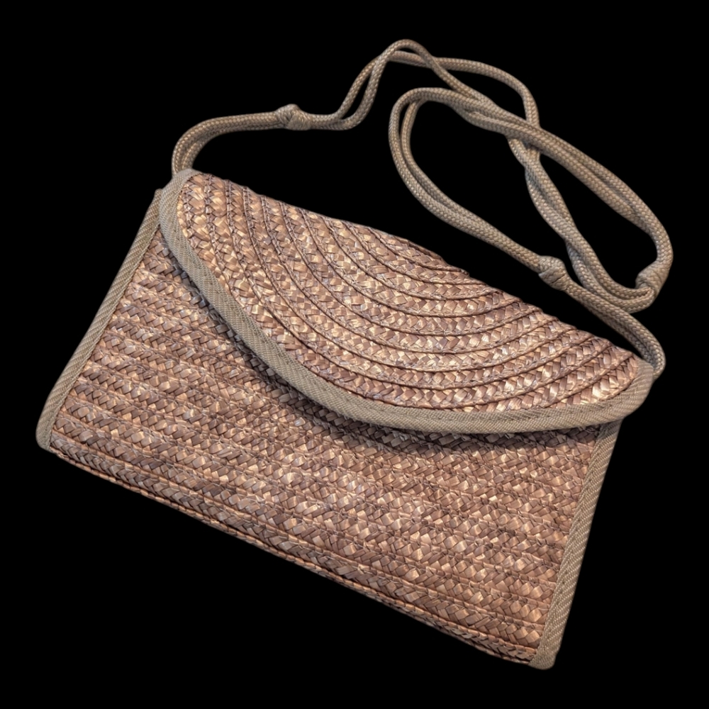 90s Croft & Barrow Tan Straw, Woven Knotted Straps, Inside Pocket Lined  Purse